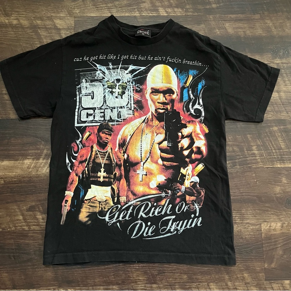 50 cent Y2K AOP get rich or die tryin Rap Tee shirt Dbruze rap Hiphop medium